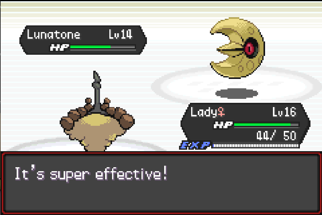 Struggle Bug hits Lunatone for good damage.